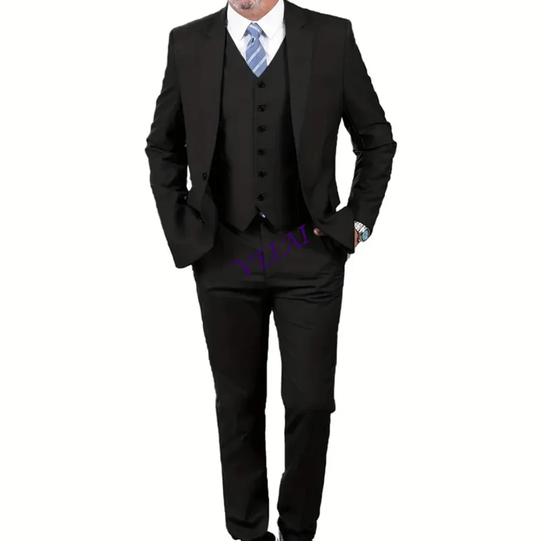 

CustomizedMen's Suits 3pcs Mens Business Suit Notch Lapel Blazer Formal Wedding Groom Pants Tux Vest Tuxedos (Blazer+vest+Pants)