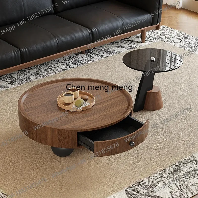 

Журнальный столик F150 из шпонированного ореха в средневековом стиле, для дома, гостиной, элитный, в стиле лайт-люкс, с местом для хранения, круглый