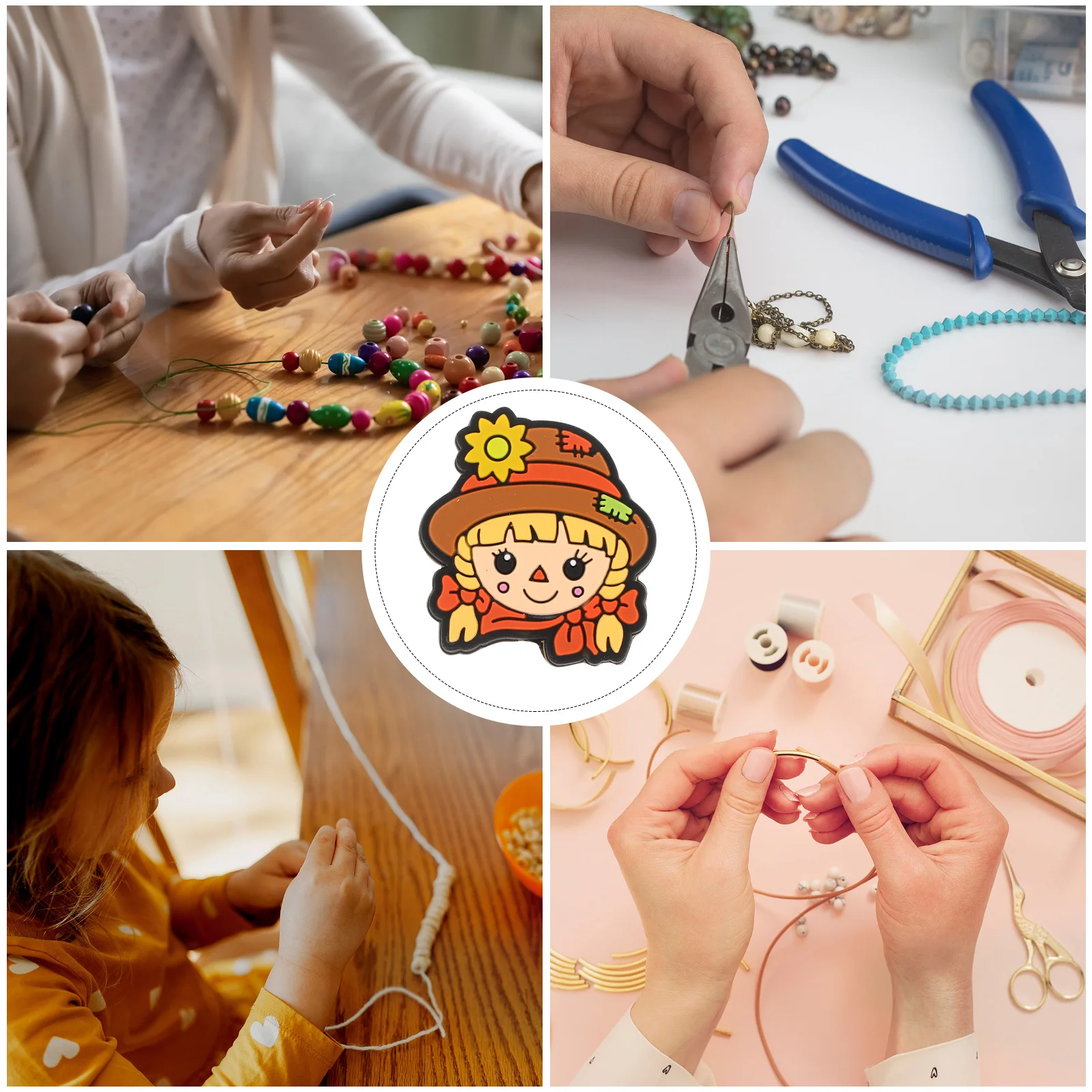 공예용 구슬 10개, 허수아비 요소 참 장식, 매끄러운 DIY 구슬, 팔찌 제작용 보석 액세서리 세트, 워드 참