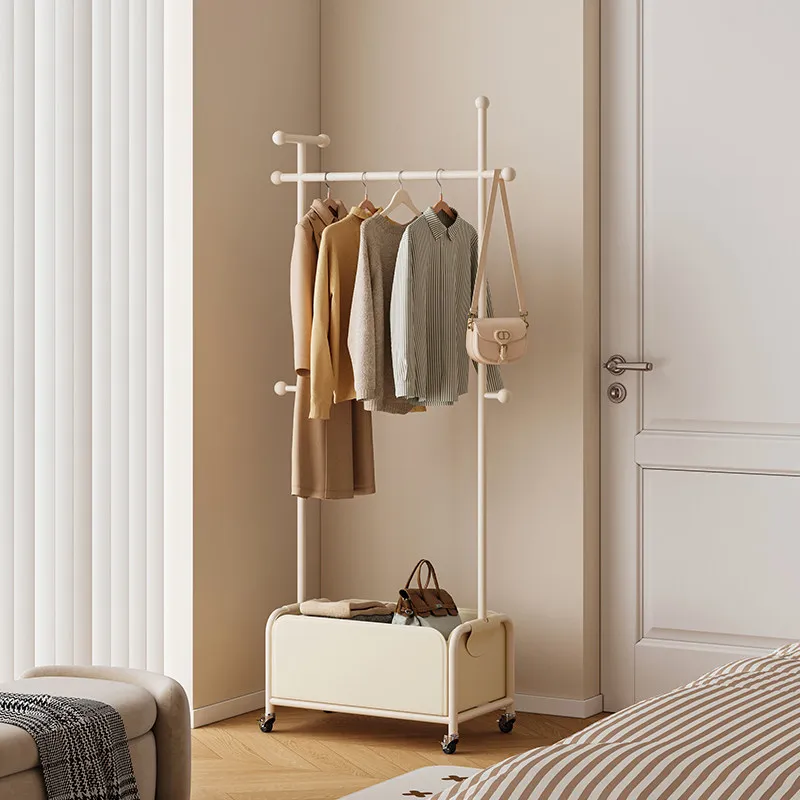 Cream wind iron coat rack, bedroom floor hanger, movable living room storage rack, multi-functional household storage rack