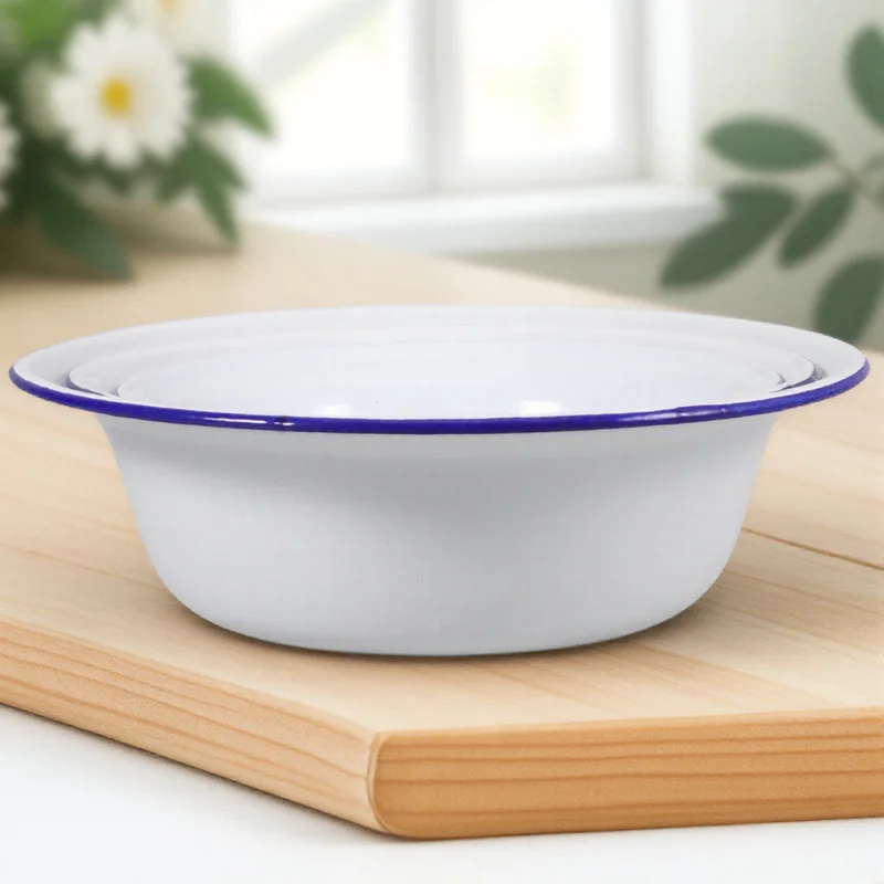 

3pcs Thickened Soup Basin Vintage Kitchen Storage Bowl For Salad Fruit Mixing Soup Storage Bowl Enamelware