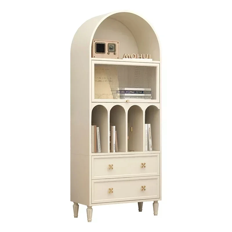 

Solid Wood Bookcase Light Luxury Floor Small Bookshelf Nordic Side Cabinet French Retro Arch