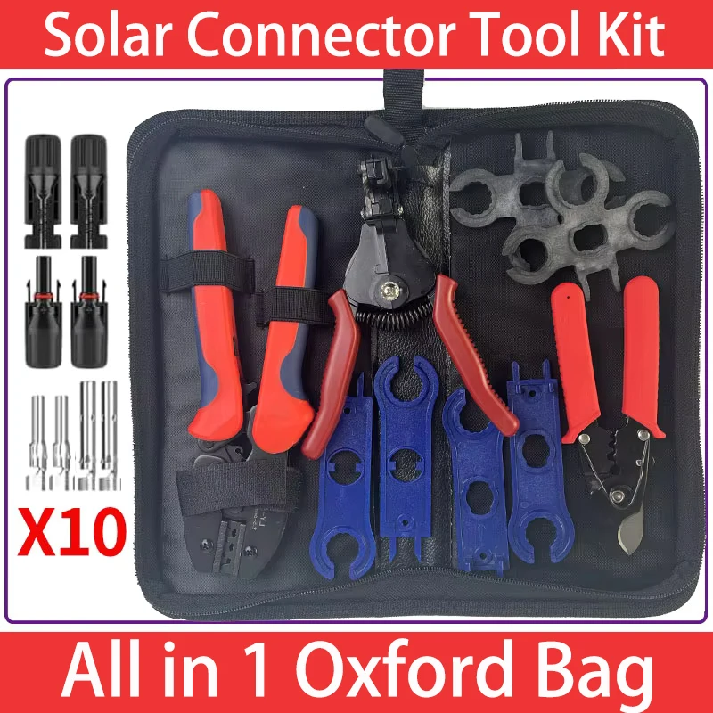 

Solar Panel PV Cable Crimping Tool Kit for AWG14-10 2.5/4/6mm² with Stripper,Cutter,Solar Spanner and Solar Connectors