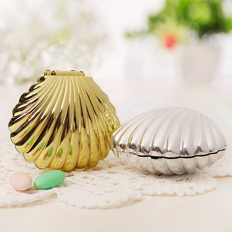 Gold Silver Shell Favor Candy Boxes Wedding Gift Box Biscuit Cookies Packaging Box Jewelry Storage Organizer Party Supplies