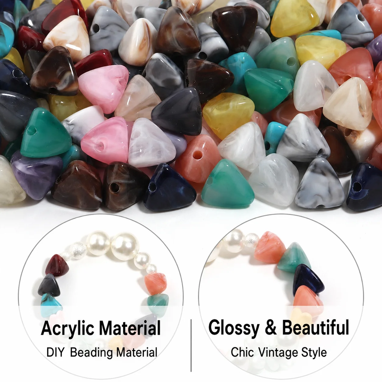 Loose Craft Beads Acrylic 3d Triangular Beads Acrylic Loose Beads Dual-Tone For Bracelet Making Beading Creation Practice Phone