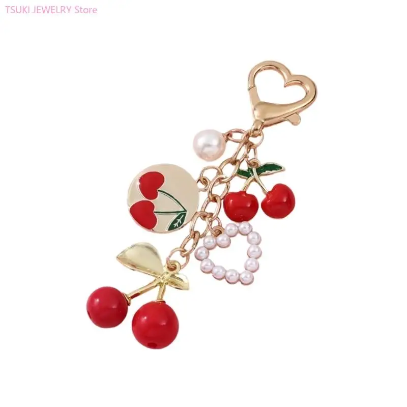62KE Fashionable Handmade Keychain Charm Featuring Stylish Cherrys Pendant for Modern Accessorizing Daily Casual Use
