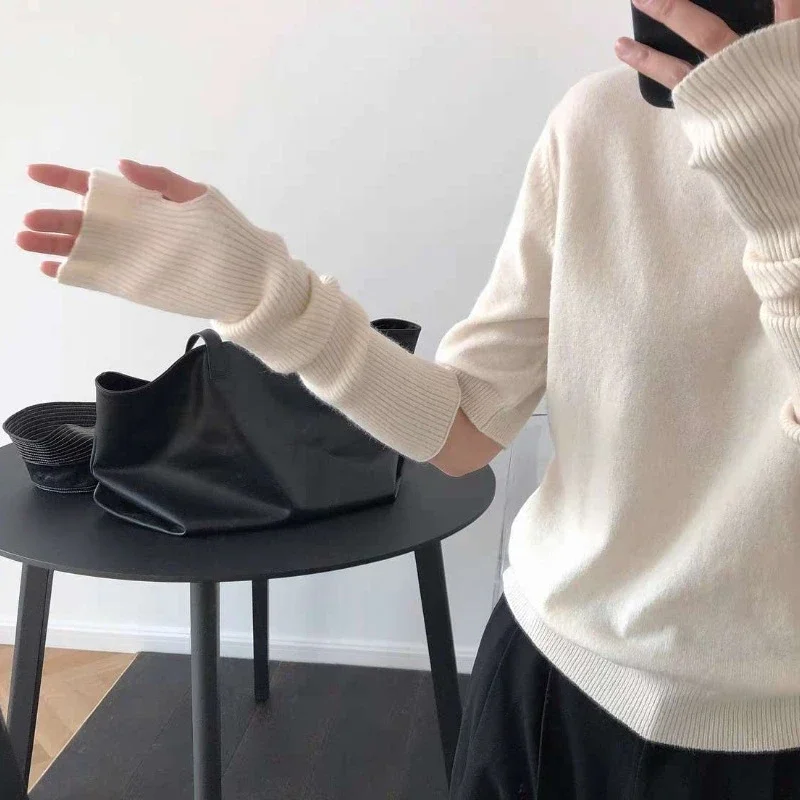 Long Fingerless Gloves Women Girls Y2k Mitten Winter Arm Warmer Knitted Arm Sleeves Korean Soft Clothes Punk Gothic Oversleeves