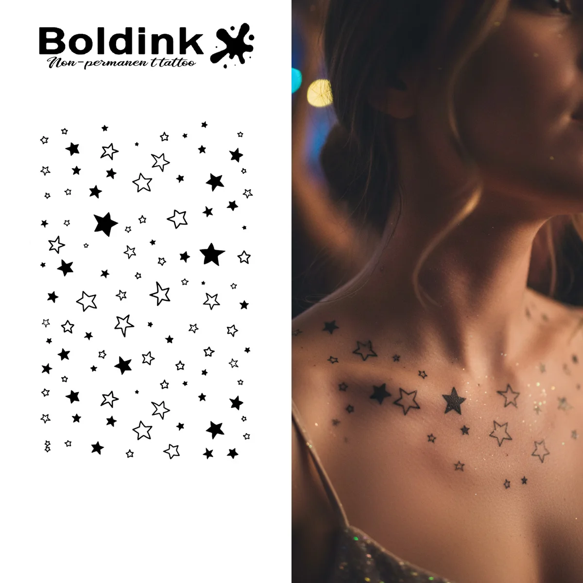 BOLDINK Hollow Out Stars Moisturizing Tattoo Sticker Unisex Fashion Design Colorful Easy Apply Waterproof Lasts 1-2 Week