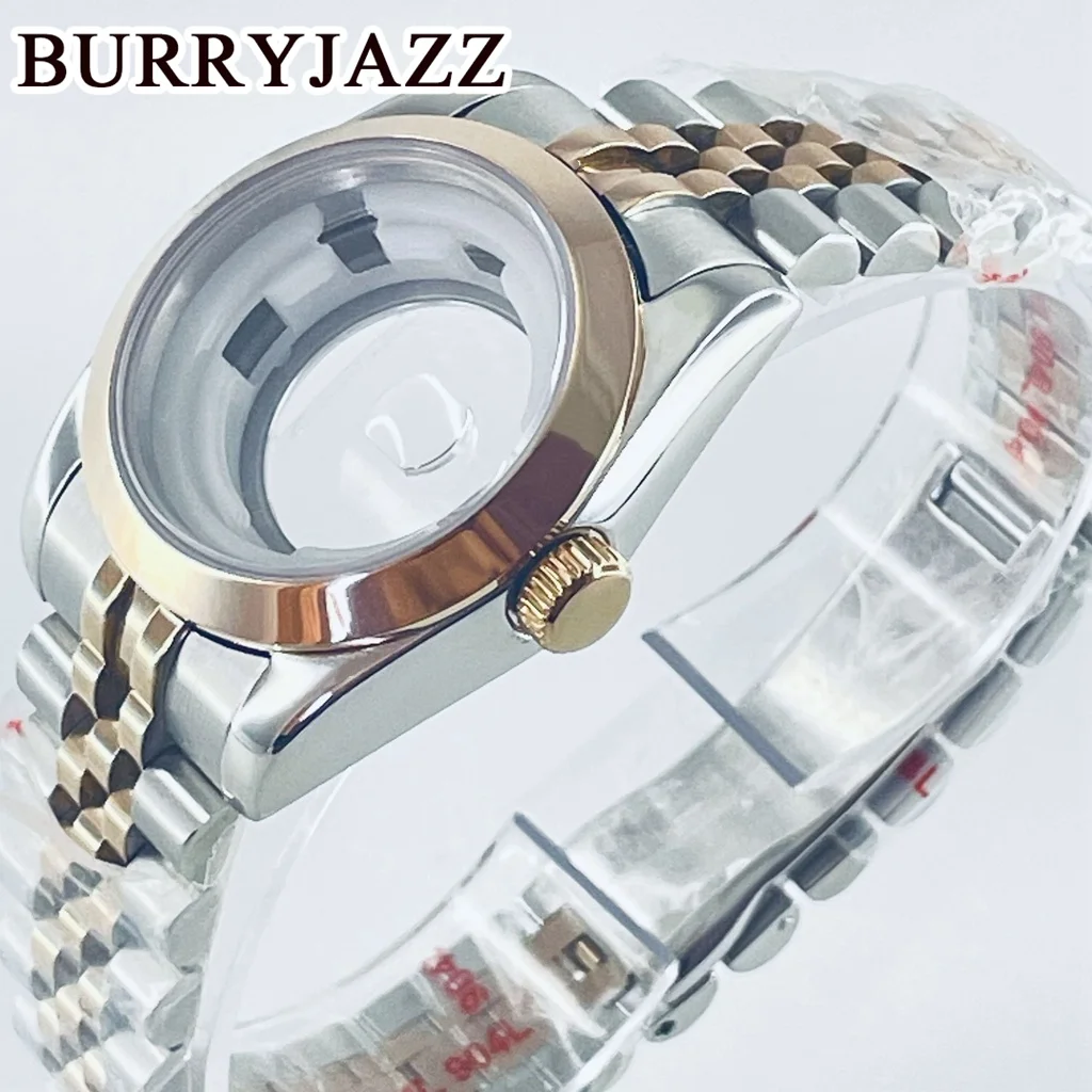 BURRYJAZZ 31mm NH05 NH06 caja de reloj caja de acero inoxidable rosa plateada con cristal de zafiro resistente al agua