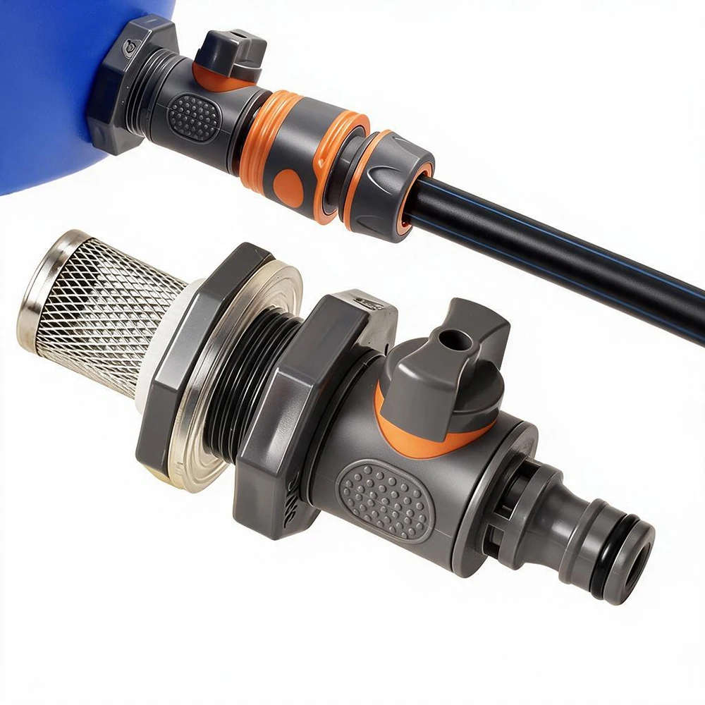 1 Set Durable PVC IBC Adapter Kit with Shut Off Ball Valve16mm Quick Nipple Connector for Rain Barrel Aquarium Garden Irrigation