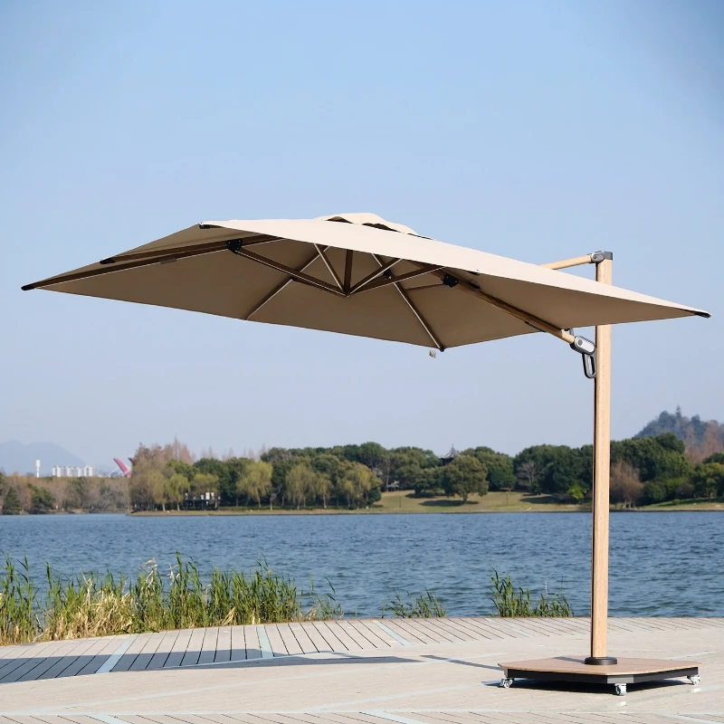 

Outdoor courtyard wood grain Roman umbrella imitation wood grain aluminum alloy parasol wind protection