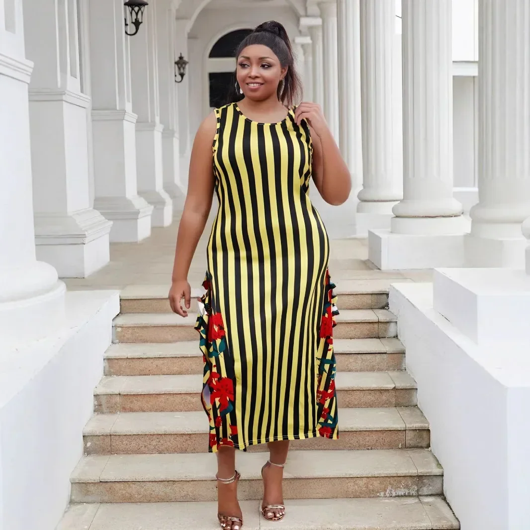 Sukienki afrykańskie plus size na zamówienie dla kobiet, letnia moda, afrykańska sukienka bez rękawów z nadrukiem, długa sukienka Dashiki, odzież afrykańska.