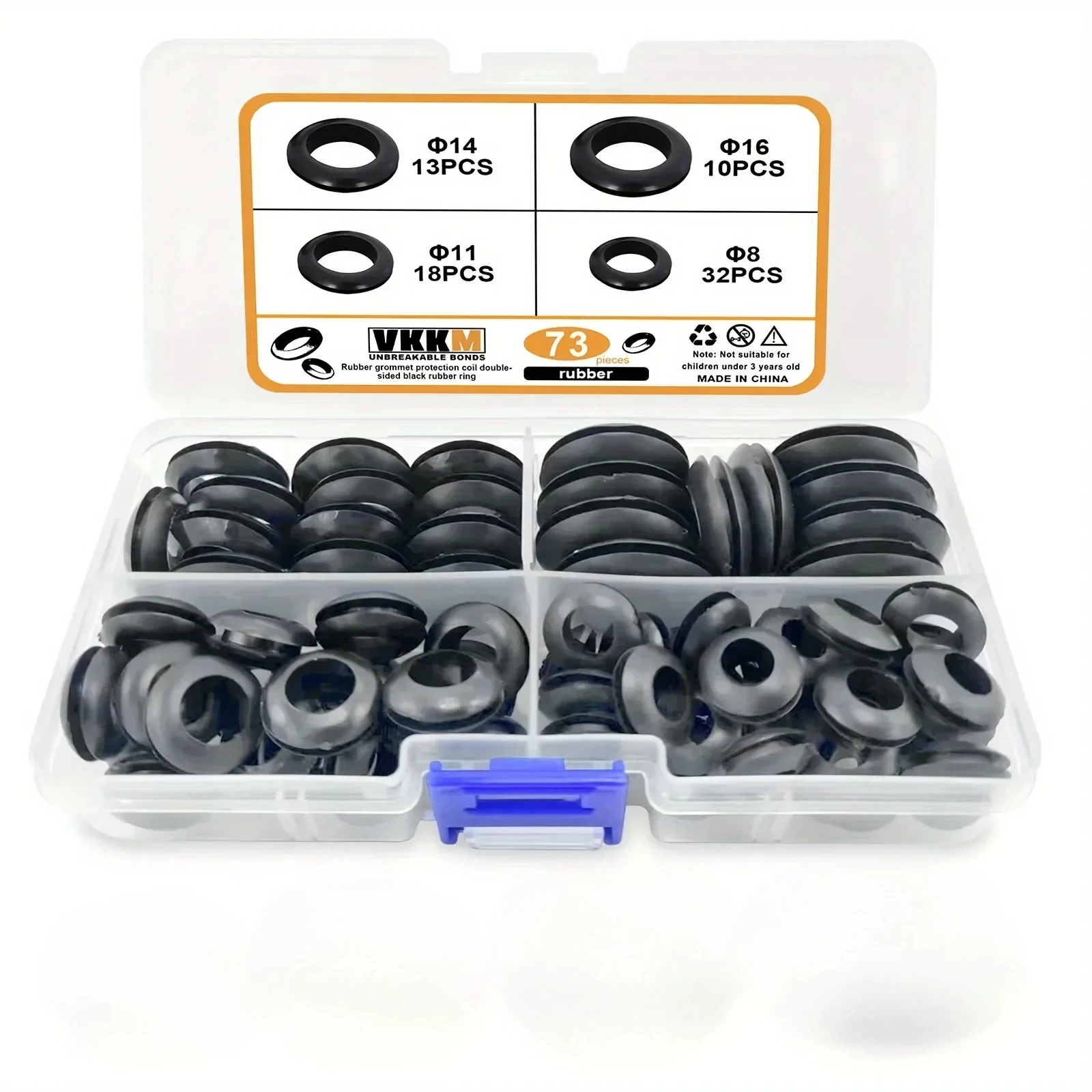 73 Uds. Junta tórica de salida de bobina protectora de doble cara sellada de goma negra Φ 8- Φ 16 para proteger herramientas de Hardware de cables y cables