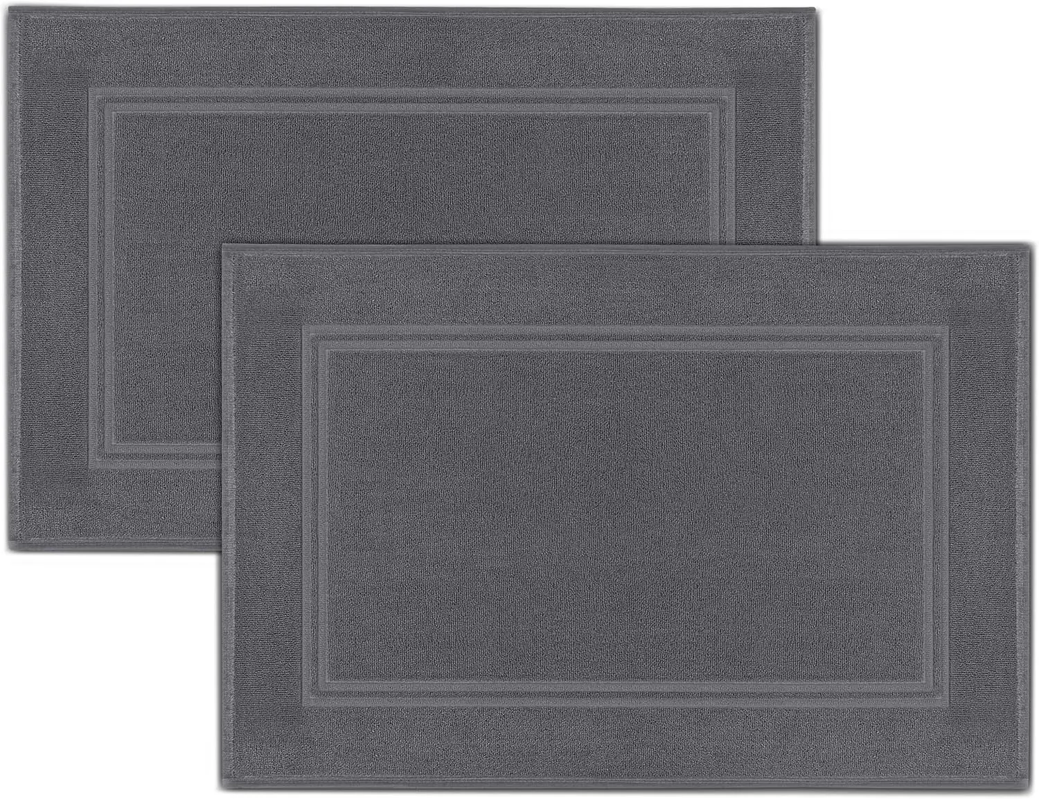 

2 Pack 100% Cotton Bath Mats, 20x32 Inches, Super Absorbent, Quick Dry, Soft & Plush, Hotel Quality, Dark Grey