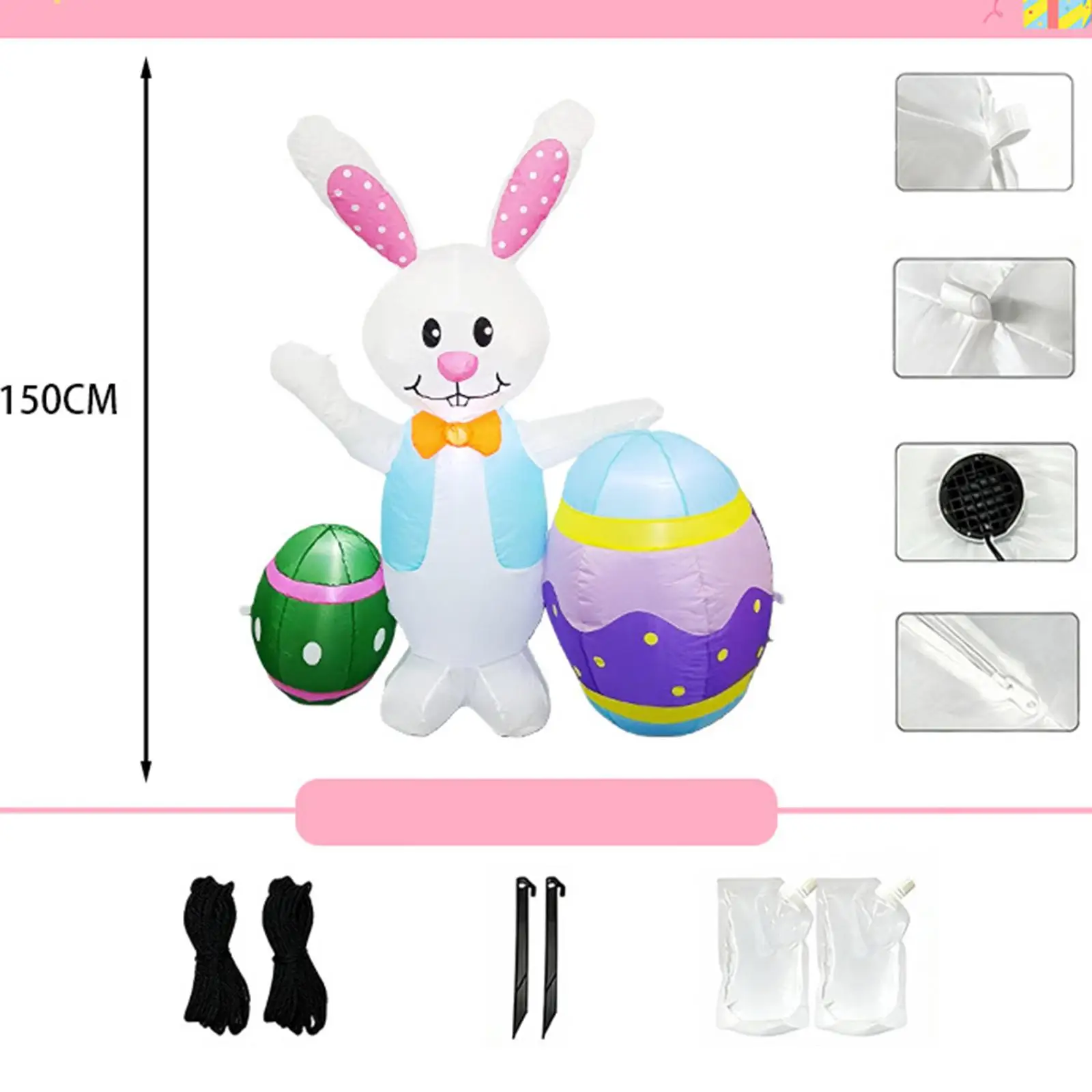 

Очаровательный надувной кролик для Пасхи, разноцветный, из полиэстера, мультяшный декор для двора, для праздничных мероприятий на открытом воздухе