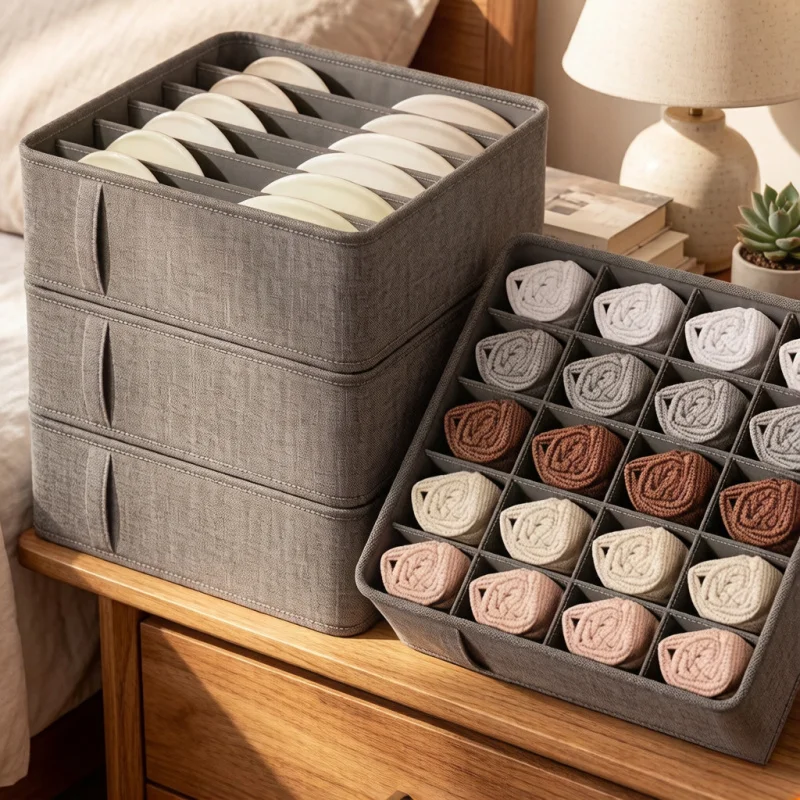 Closet Underwear Organizer Storage Box, Drawer Fabric Foldable Cabinet Box for Storing Socks Underwear Ties & Belts