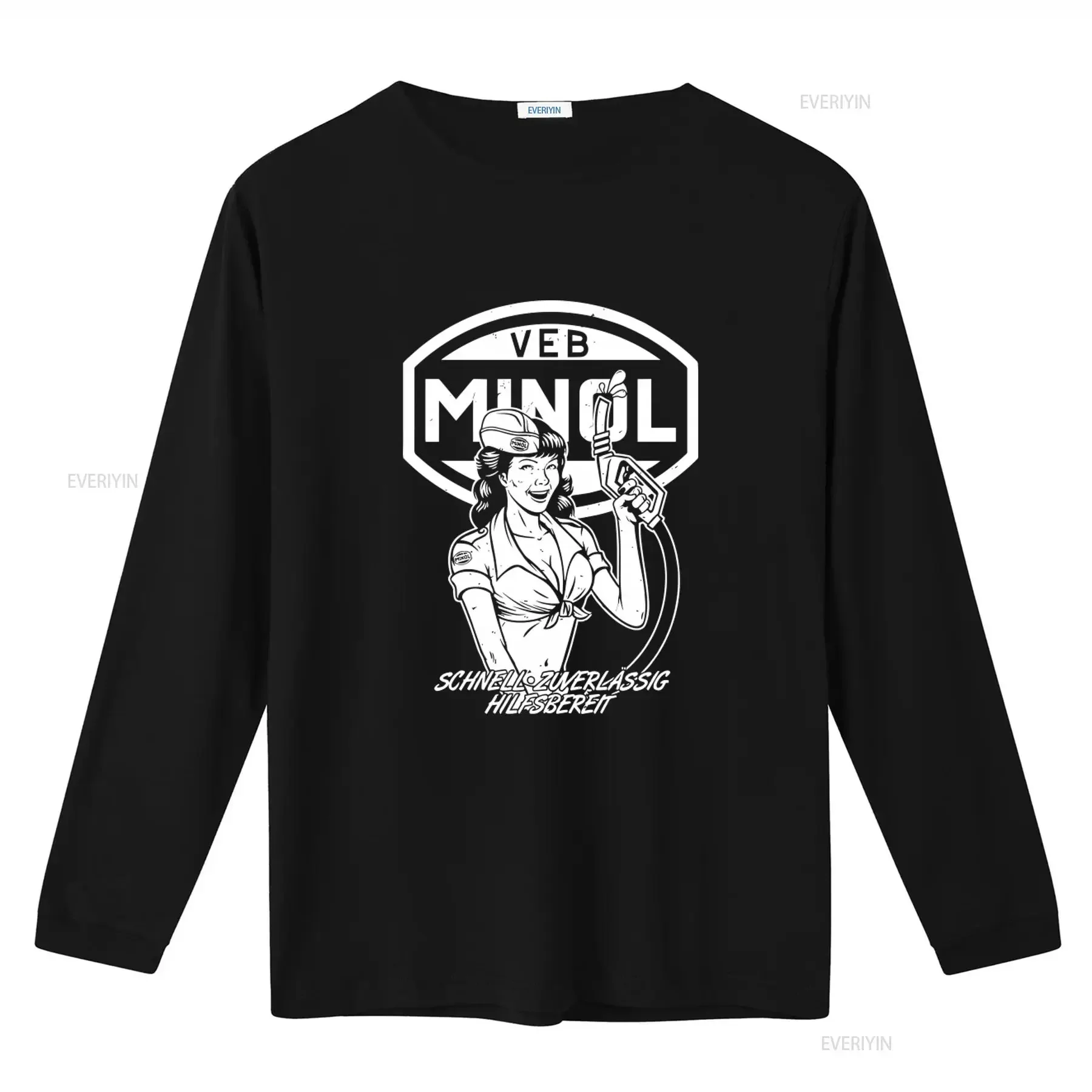 VEB MINOL Retro Pin Up Girl T Shirt Vintage Gas Station Design Sizes S 5XL Ostalgia Style vintage Washed Stretched Comfortable