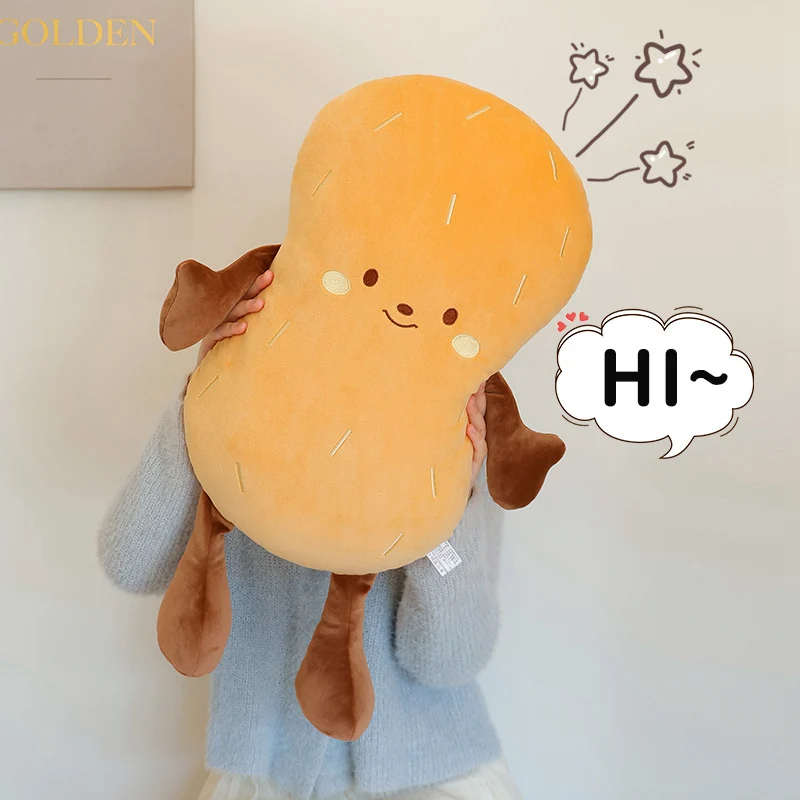 New Cartoon Peanut Plush Big Pillow Simulation Food Plushie Peanut Bread Doll Party Prop Decor Sleeping Companion Birthday Gift