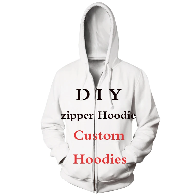 Hoodies de zíper impresso 3D masculino e feminino, design personalizado DIY, moletom da moda, transporte da gota