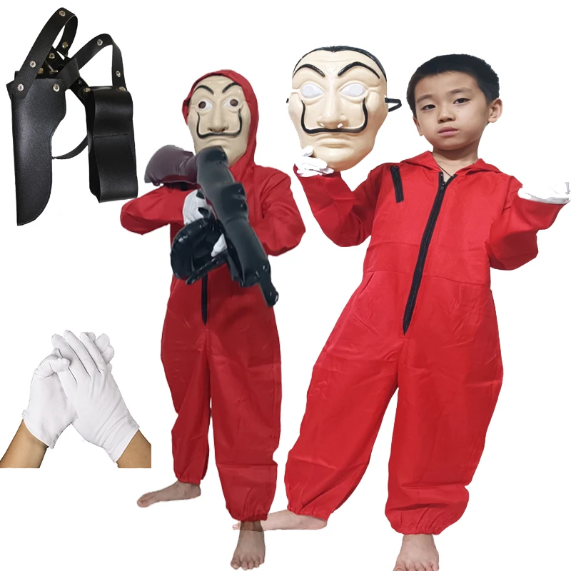 Anime Unisex Adults Girls Man Red Jumpsuit Mask Costume With Hood Costume For Halloween Cosplay Robber Party Suit 115-3xl Size