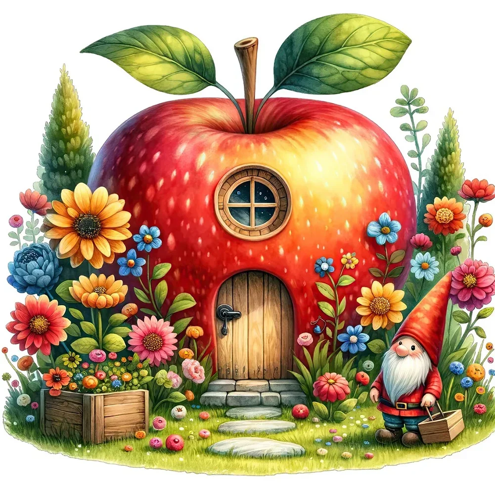 Apple House 5D-Diamantgemälde zum Selbermachen, Kreuzstich-Kunst, Mosaik, volle runde Stickerei, Heimdekoration, Wandkunst, Geschenk für Erwachsene