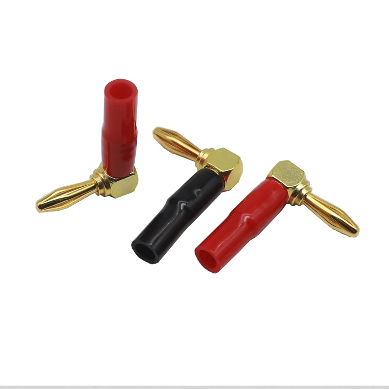 【2PCS】4mm L-shaped Right Angle Banana Plug Soft Plastic Shell 90 Degree Banana Connector Red Black for Audio Video Speaker