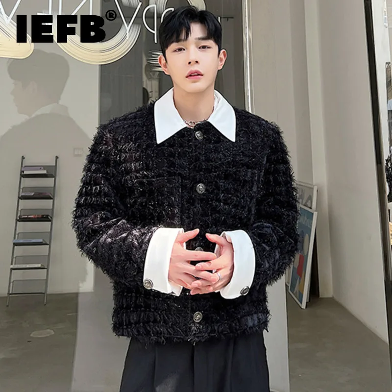 IEFB Male Suit Jackets Personalized Fake Two-peice Design Lapel Contrast Color Button Men Short Coat Korean Trendy Spring 9C2555