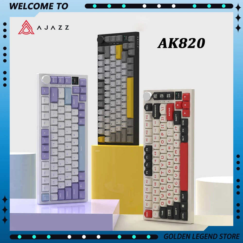 AJAZZ AK820 Pro E-sport Mechanical Keyboards 2.4G Bluetooth Wireless 3-Mode Multifunctional Knob Custom Gaming Accessories