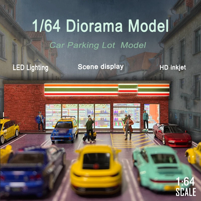 

1/64 Diorama Car Parking Lot Model LED Lighting Garage Store Scene Display Model