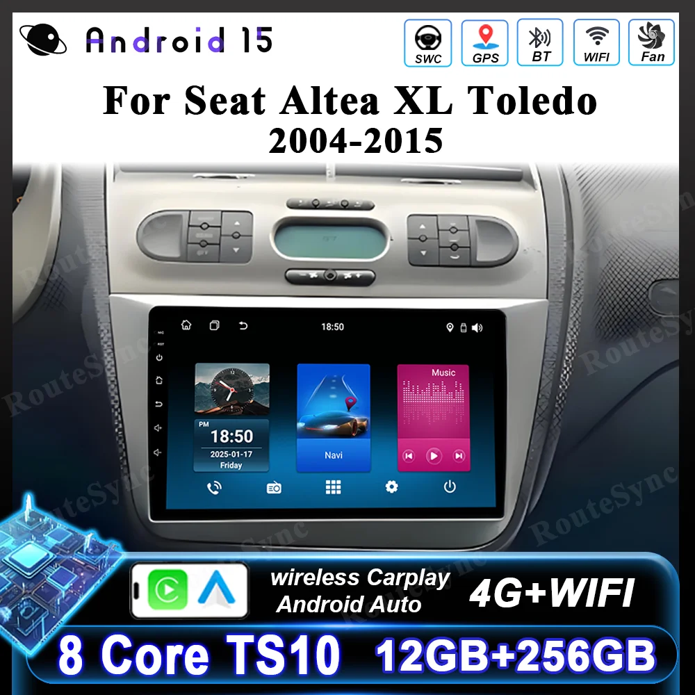 Car Android 15 Radio For Seat Altea XL Toledo 2004-2015 Auto Stereo Multimedia Player GPS Navigation Carplay Touch Screen 2DIN