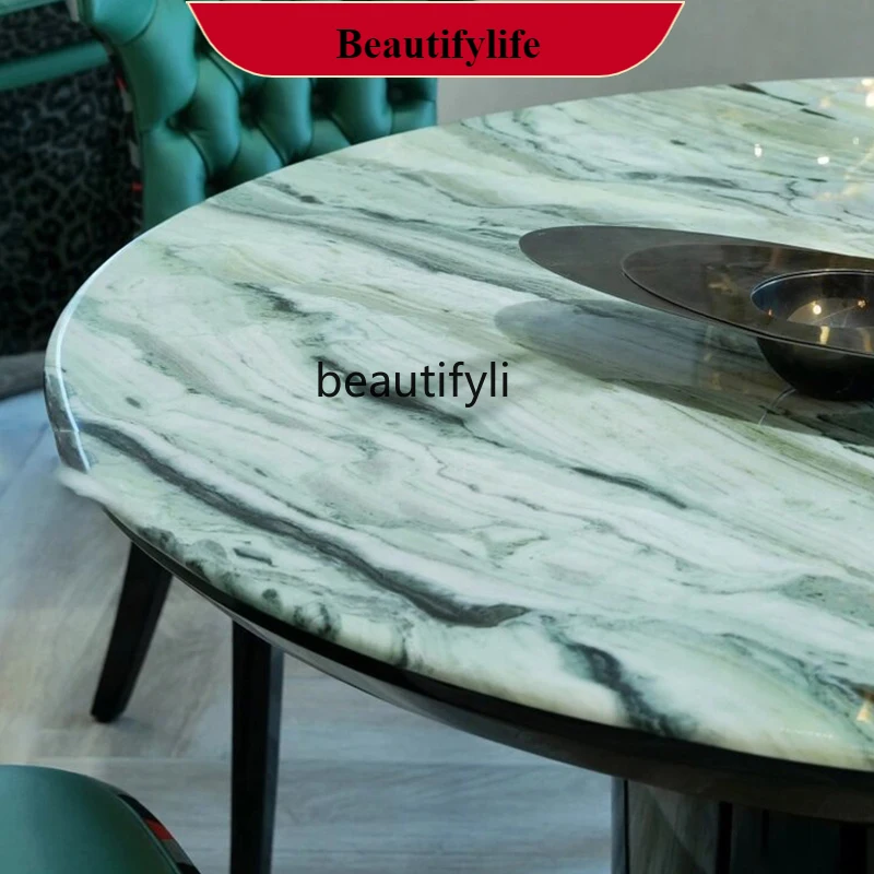 

Dining table Italian light luxury, round dining table natural marble, with turntable G1218