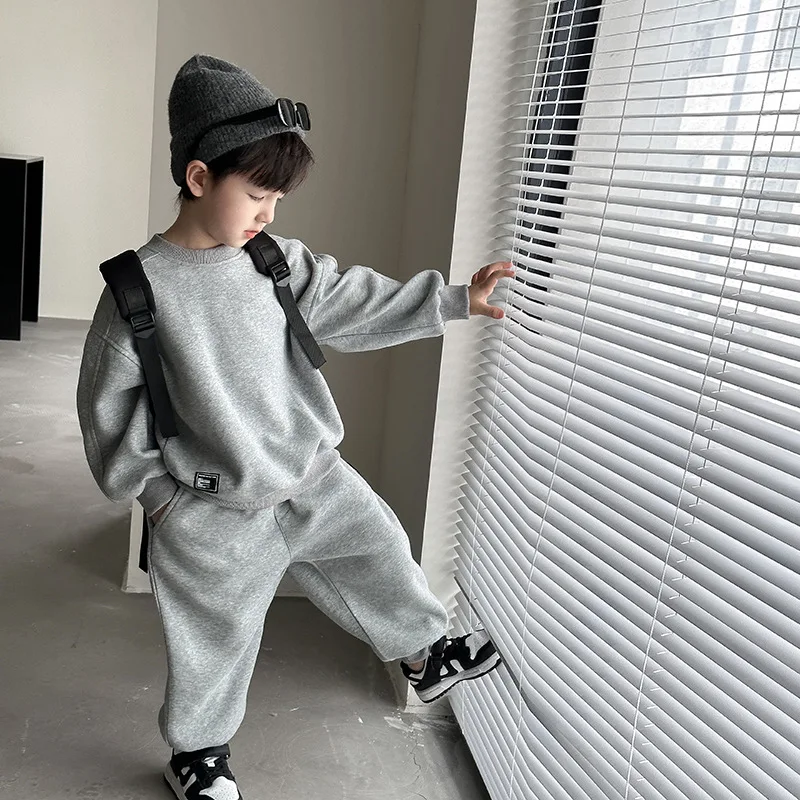 

Autumn Winter Kids clothing set solid color loose sports outfit sweatshirts And pants 2pcs boys and girls clothes sets