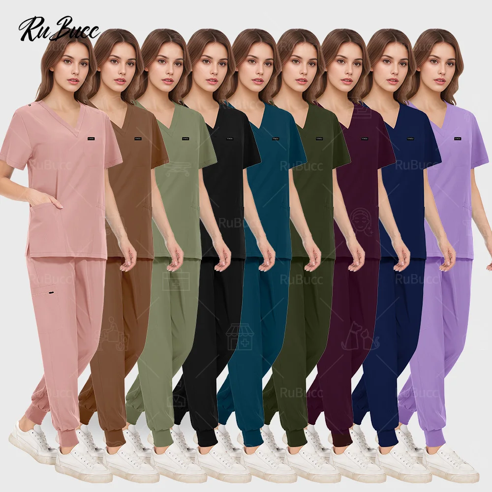 

Hospital Workwear High Quality Uniforme Medical Nurse Uniform Scrub Sets Women and Men's Modern V-Neck Top and Pant Doctor Suits