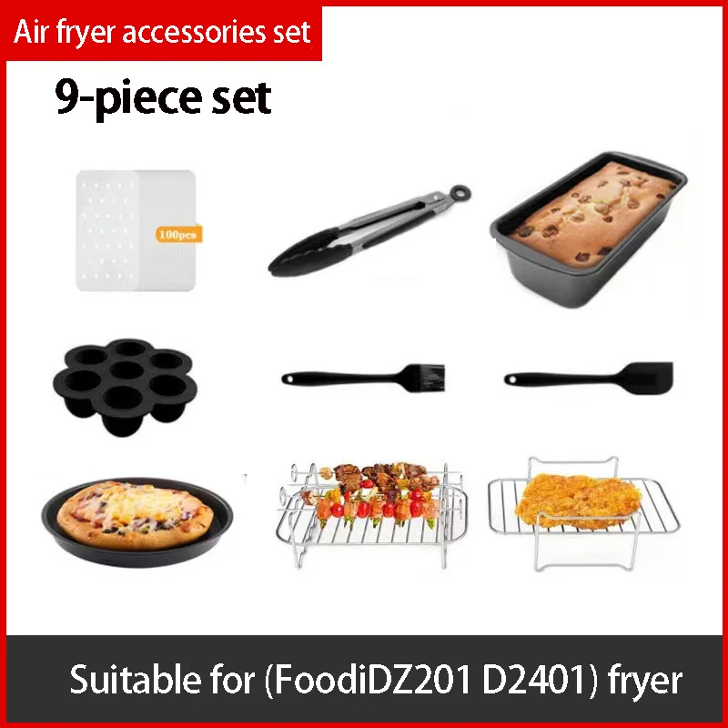 9 Pieces Of Air Frying Pan Accessories Set Rectangular Barbecue Rack Pizza Dish Baking Mold Cake Tools Kitchen Cooking Tools