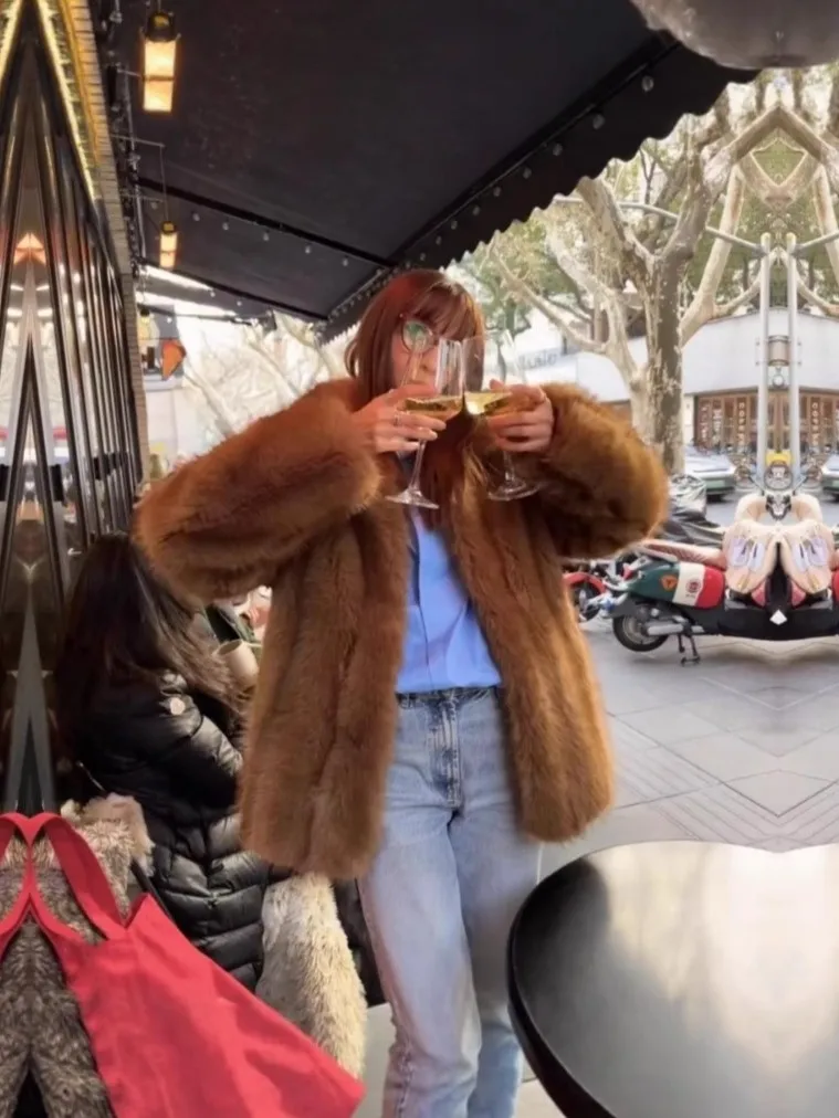 Faux Fur Long Coat With Hood Coats Womens Animal-Printed Fancy Vacation Lady Design Garments Biker-Style Epaulettes Modern Trend