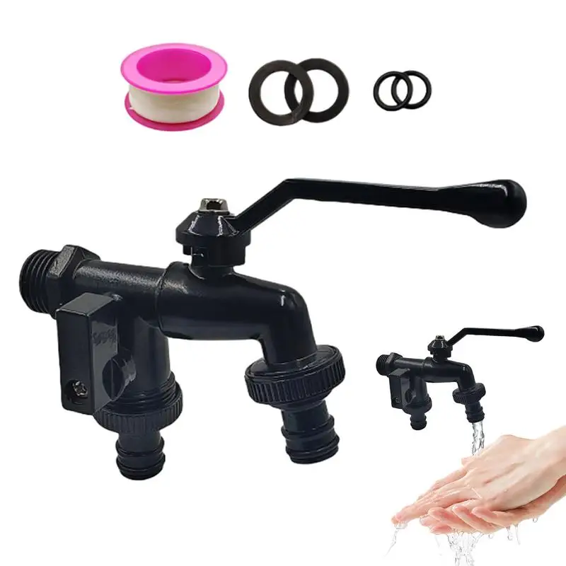 Garden Black Water Faucet Tap 1 inlet 2 outlet Anti-Freeze Bibcock  with Dual Nipple Brass Blue Color Water Tap Garden Tools