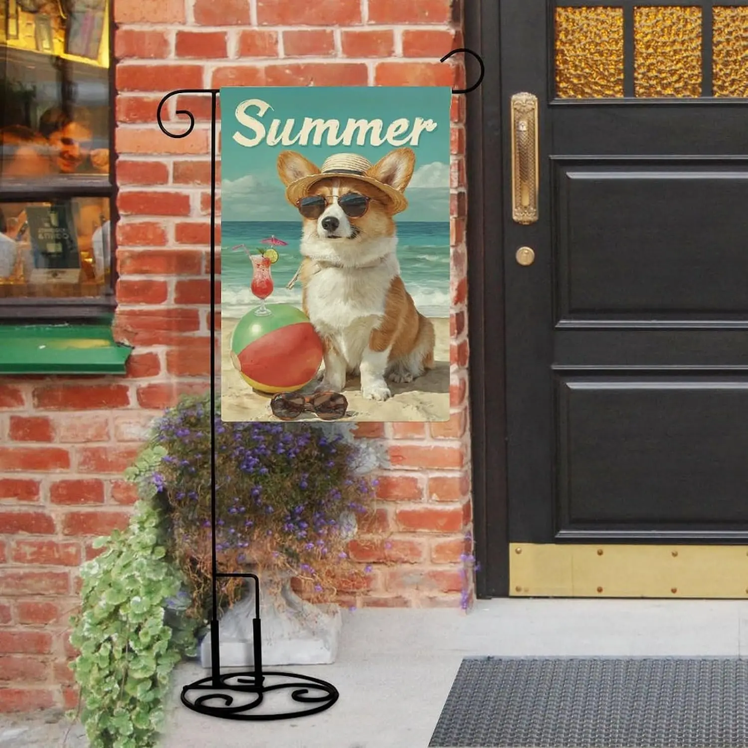 Hello Summer Garden Flag Corgi Flag 12x18 Inch Double Sided Sea Beach Seasonal Yard Flag for Outside Decoration Small Season kkz
