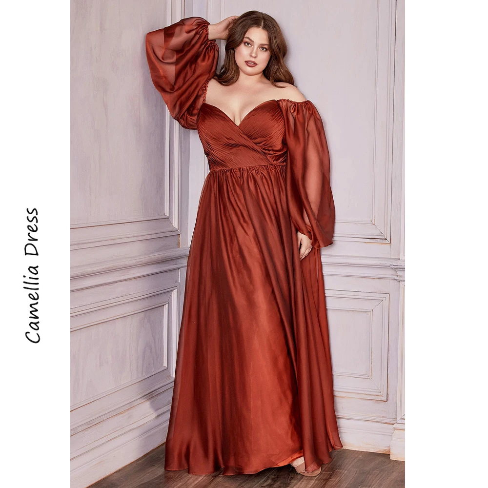 Chic Evening Dresses Long Sleeve A-Line Party Dresses V-Neck Formal Dresses Chiffon Backeless Vestidos De Fiesta فساتين السهرة