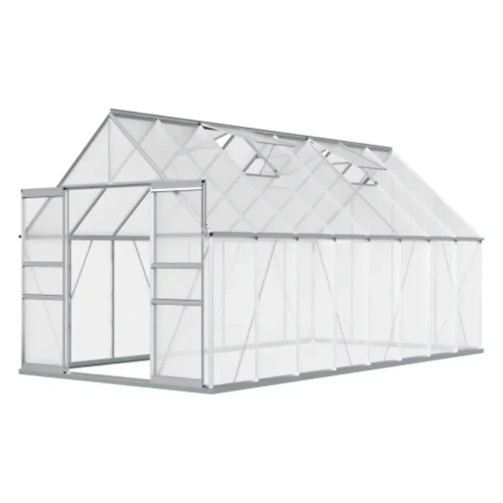 Outdoor Glass Greenhouse with Aluminum Frame, Walk-in Garden Greenhouse Kit  Easy Assembly Anthracite gray