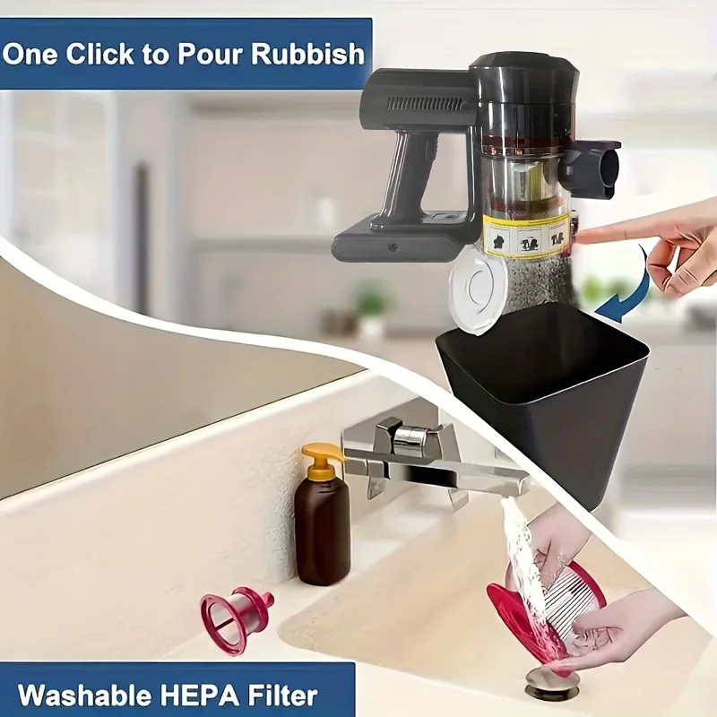 مكنسة كهربائية KOVOKI 25000Pa/35Min قابلة لإعادة الشحن، مكنسة كهربائية لاسلكية فائقة الهدوء، مكنسة كهربائية قوية لاسلكية