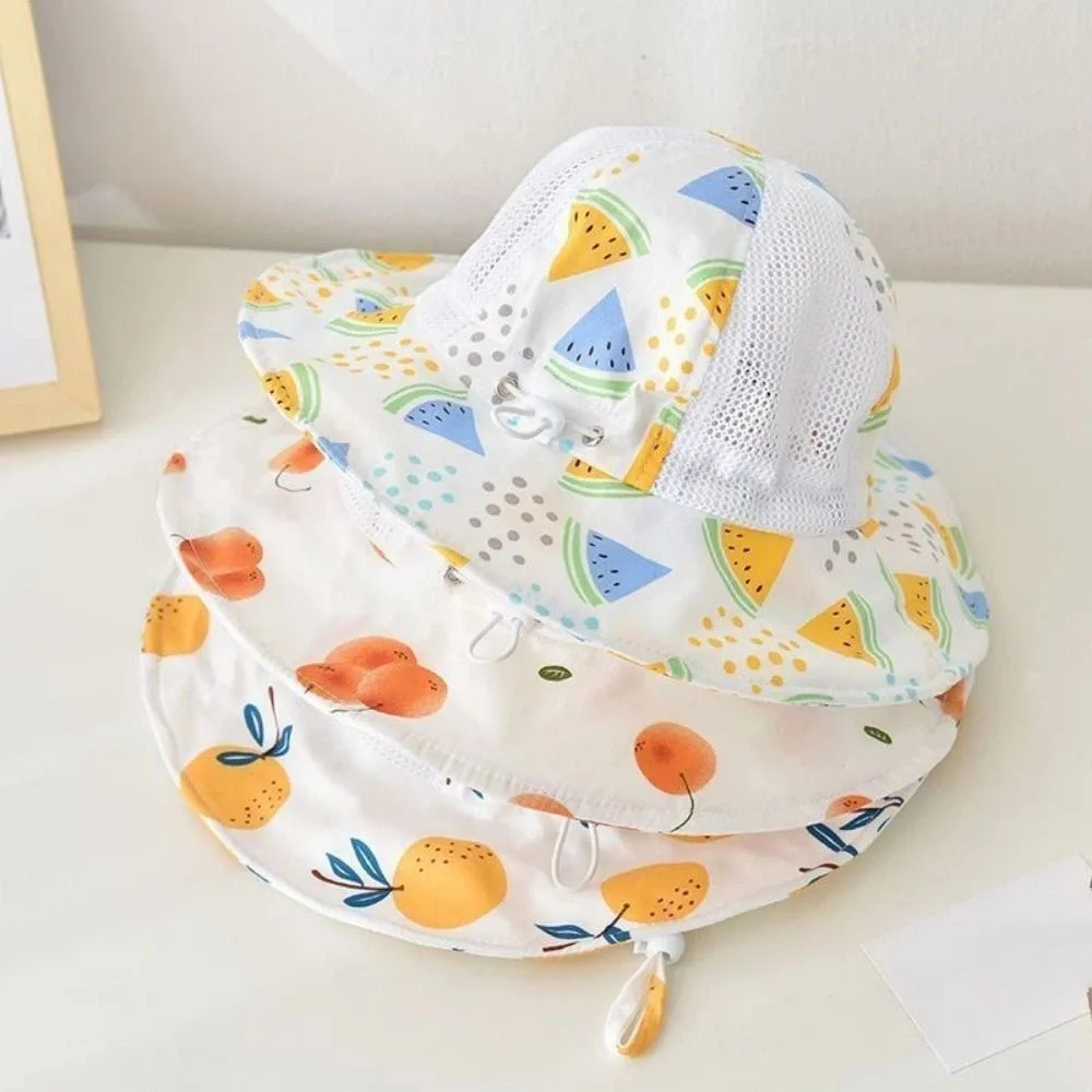 

Модная детская панама с мультяшным принтом фруктов, широкими полями, легкая, тонкая, для малышей, летняя