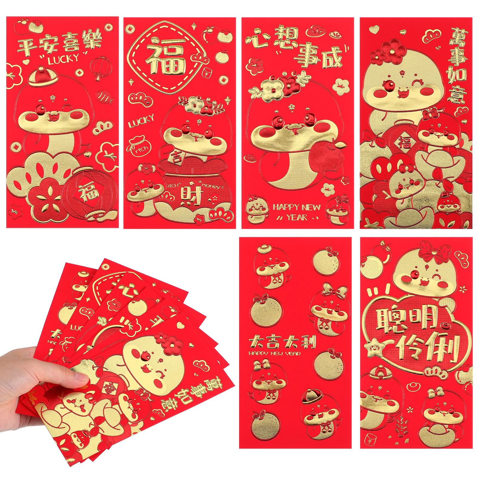 

36 Pcs Foil Red Envelopes Thick Paper Large Capacity Lucky Money Bags Lunar New Year Red Packet Snake Design Spring Festival