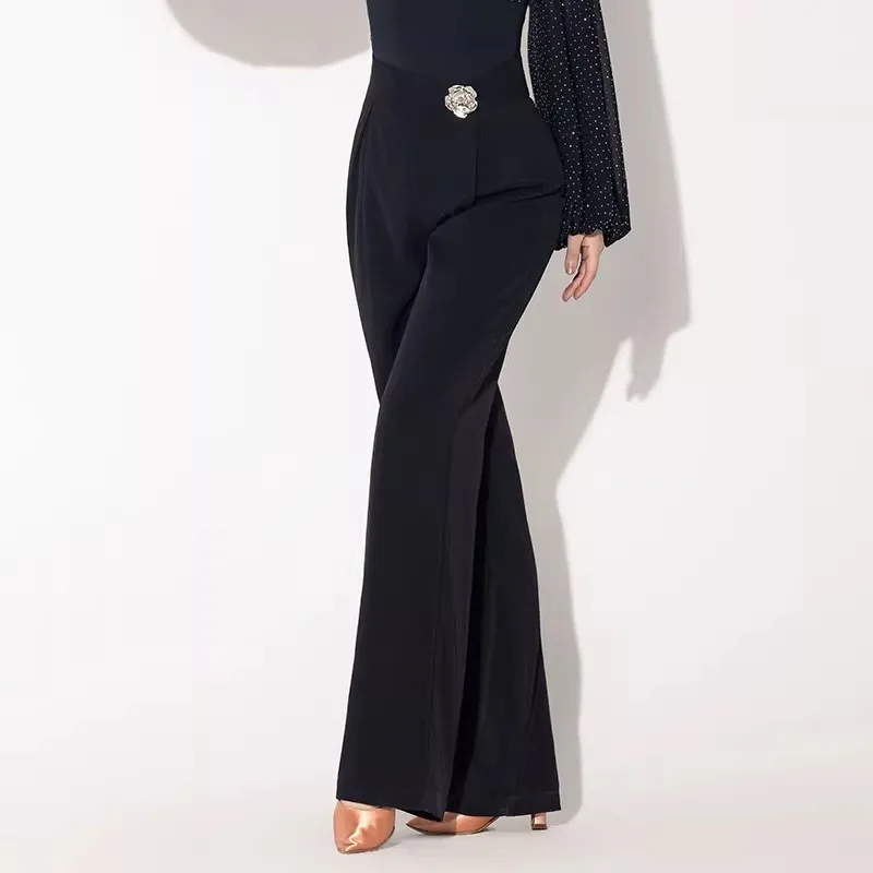 ใหม่โมเดิร์นแดนซ์วอลซ์เครื่องแต่งกายการแสดงกางเกงขากว้างกางเกงเอวสูงชุดบอลรูมฝึกซ้อมการฝึกอบรมสวมใส่ DN22535