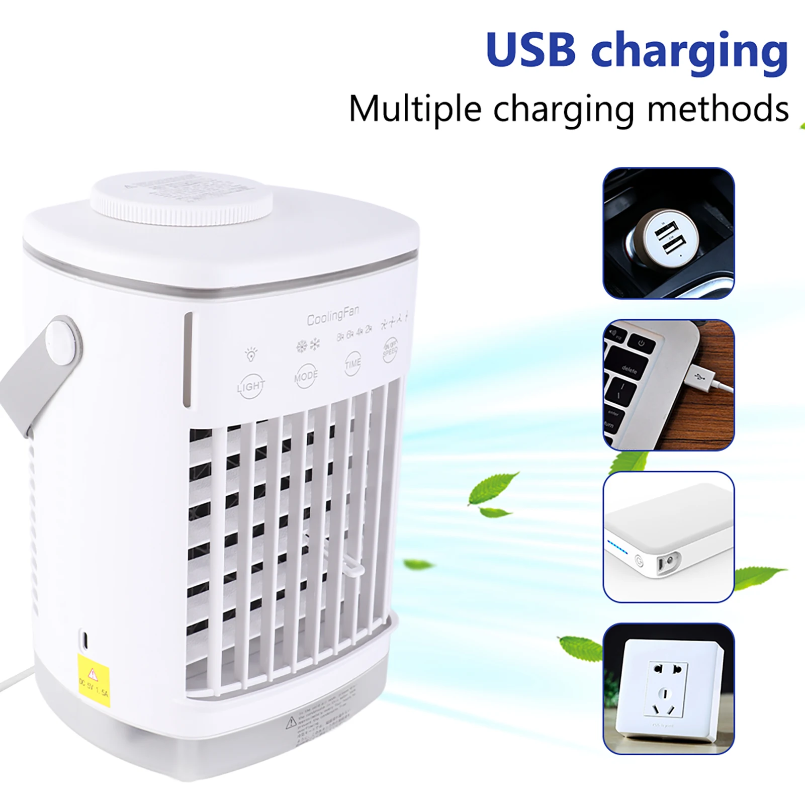 Tragbarer Klimaanlagenventilator für Raumkühlventilator, Luftbefeuchter, 2-Modus-Desktop-Ventilator mit 4 Windgeschwindigkeiten, buntes Nachtlicht