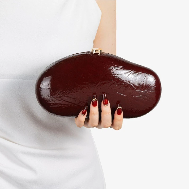 

Fashion Burgundy Evening Bags Women Glossy PU Pure Color Black Purse Shoulder Chain Formal Party Clutch Pochette Soirée Femme
