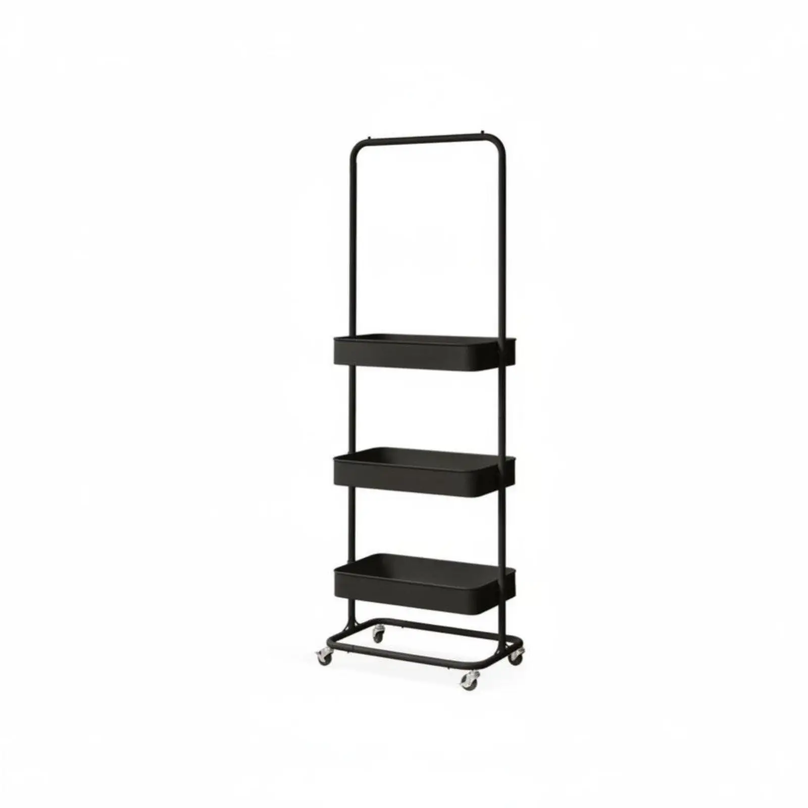 Three-Shelf Rolling Rack with Hanging Panel Multi-Functional Three-Shelf Rolling Wire Rack Versatile Utility Trolley for