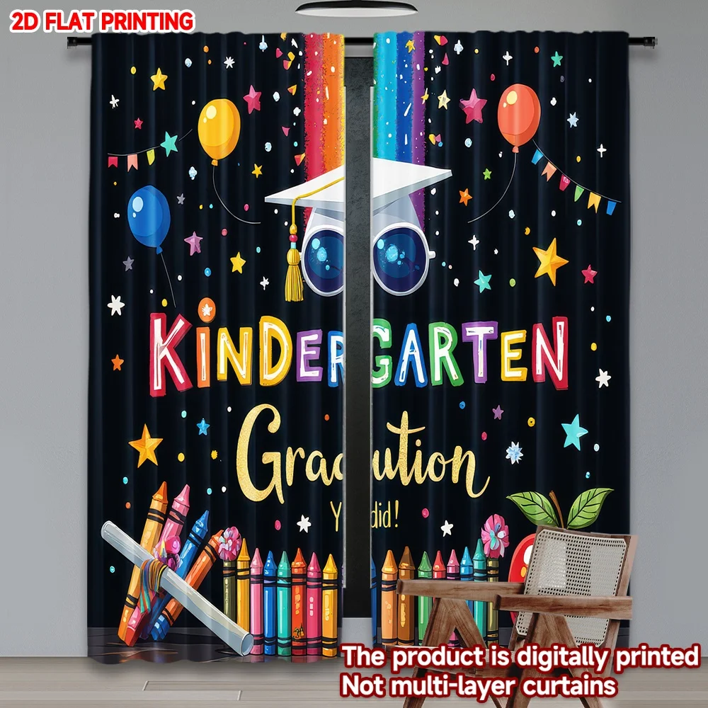 

2D flat printing 2pcs Drapes Kindergarten Graduation Celebration(2) Digital Printed Polyester Drapes All Season Party & Holiday
