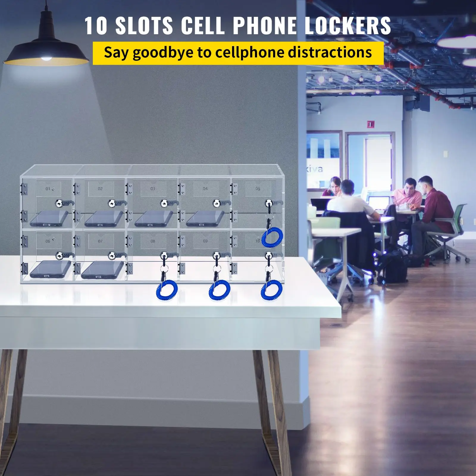 Cell Phone Storage Locker, 10 Slots Acrylic Material with Door Locks and Keys, Wall-Mounted Cabinet Pocket Office Classroom Gym