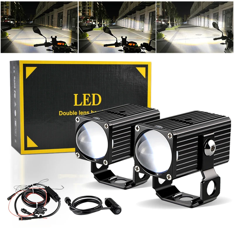 

Super Bright Led Auxiliary Driving Light Spotlight Headlamp For Honda Yamaha Motorcycle Headlight Dual Color Flasher Fog Lamp