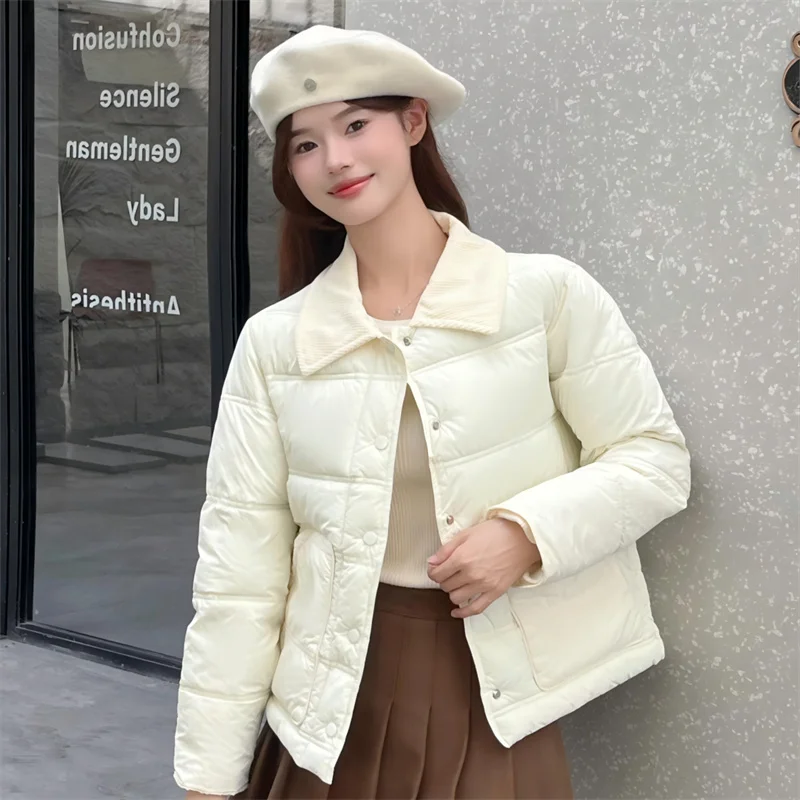 2026 New Cotton Jacket for Women's Small Fragrant Wind Corduroy Contrasting Color Design Short Cotton Clothing Winter Jacket